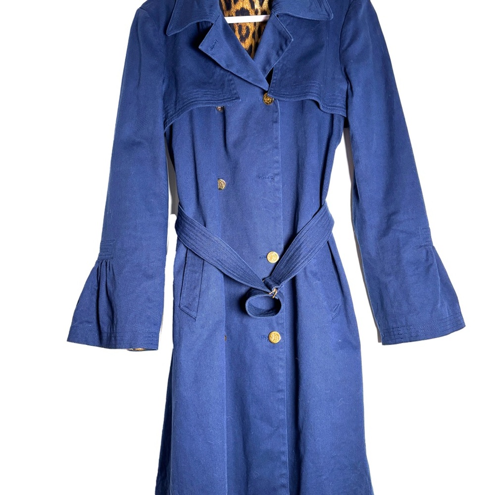 Roberto Cavalli Blue Trench Coat – Leopard Lining, Italian Designer Y2K